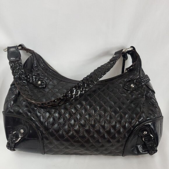 Brighton Black Quilted Leather Braided Trim Large Shoulder Bag - Picture 9 of 16